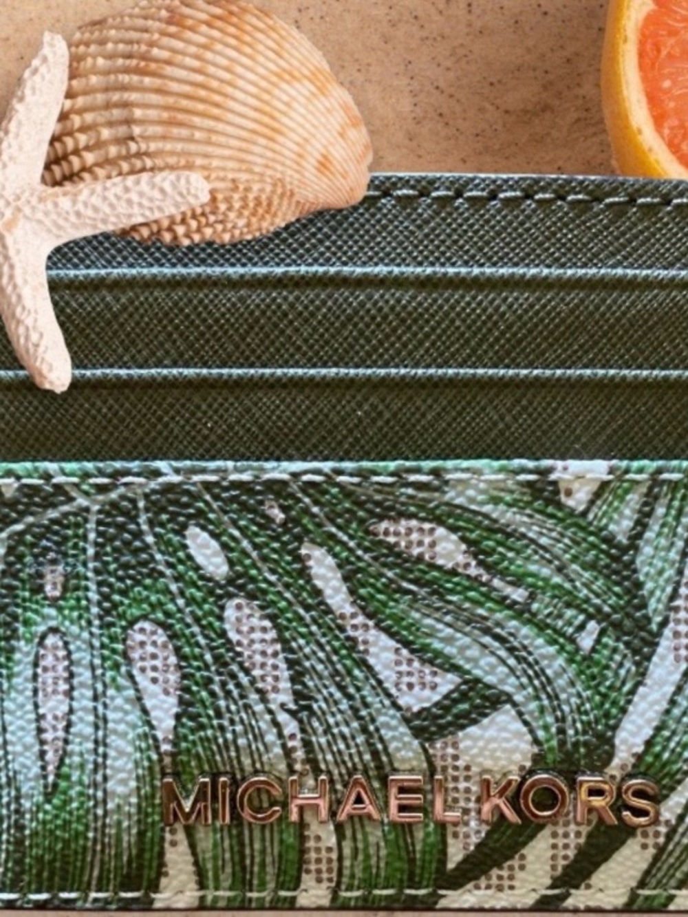 MICHAEL KORS VANILLA PALMS CARD CASE